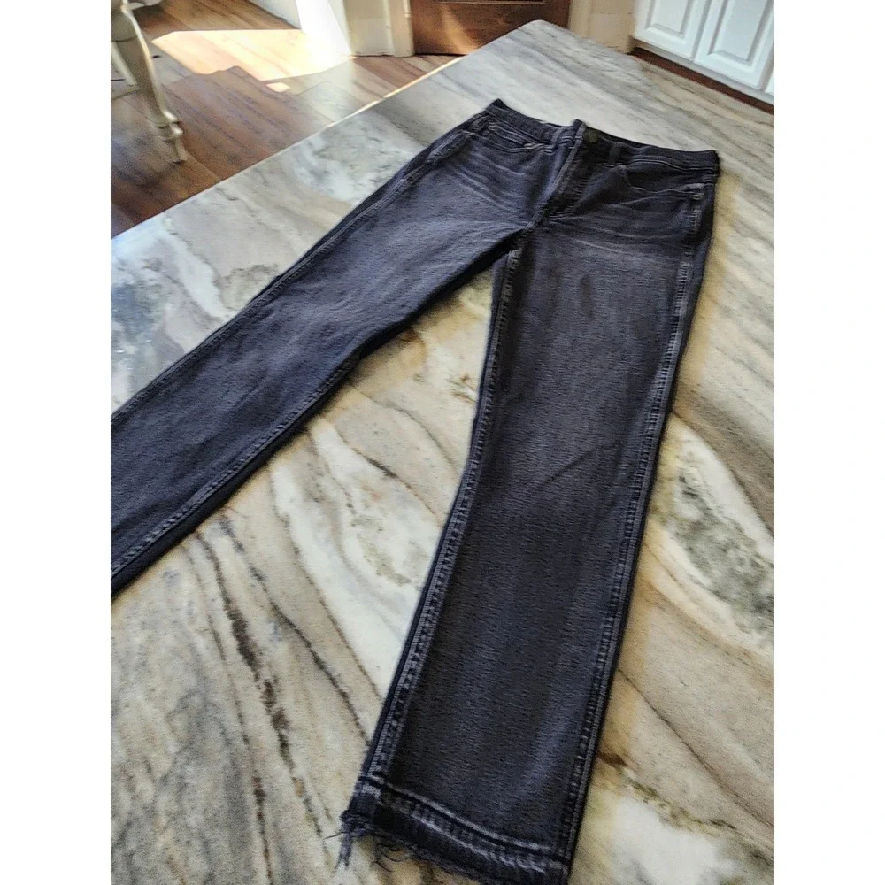 Gap Vintage Slim High Rise Jeans 28 6P Faded Black Raw Hem Distressed